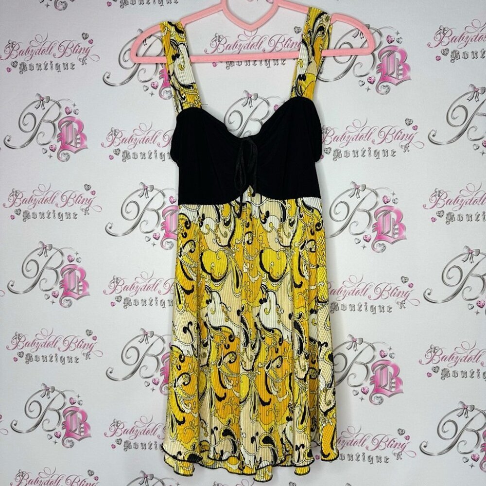 UVA line u.s.a tank top or mini dress black yellow luxury pleated tie up ribbon
